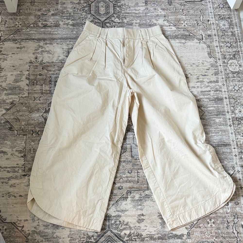 Anthropologie Cream cropped wide leg Trousers